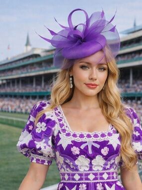Kentucky Derby Oaks Equestrian Fashion Tea Chic Purple Fascinator Hat for Women